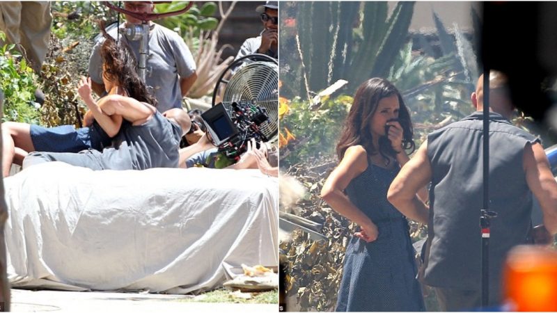 Her hero! Vin Diesel sweeps Jordana Brewster out of harm’s way as they film house explosion scene for Fast & Furious