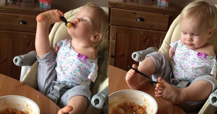 Touching Story of a Russian Toddler Born Without Arms Learning to Feed Herself Using Her Feet
