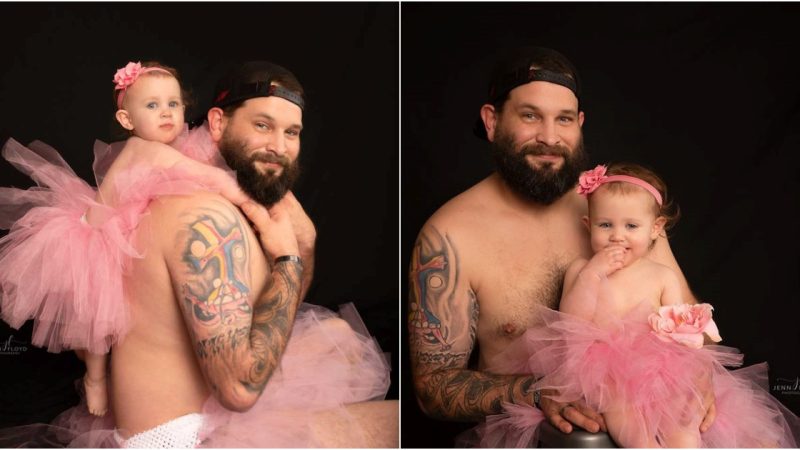 Father and daughter pose in cute photos wearing the same princess dress that melts millions of hearts