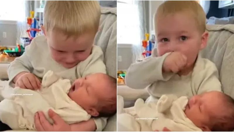 Little Boy Gets Emotional After Holding His Newborn Baby Sister For The First Time