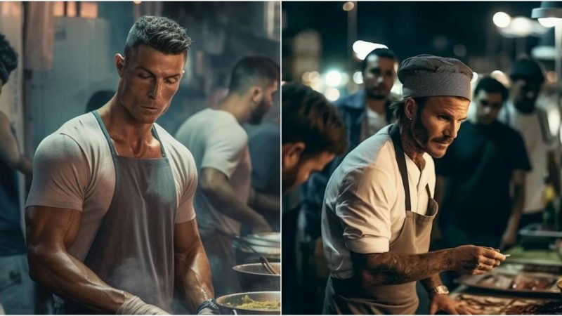 Cristiano Ronaldo and David Beckham in Dubai Karama food street