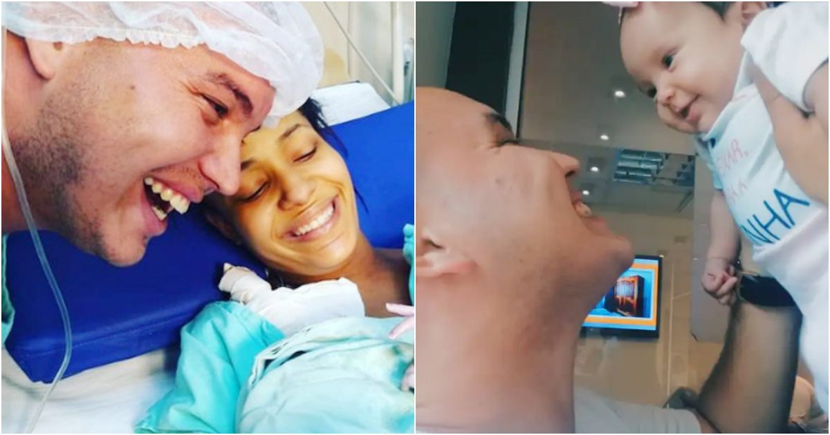 Newborn Baby Smiles At Her Dad Immediately After Labour After He Spent Months Speaking To Her In The Womb