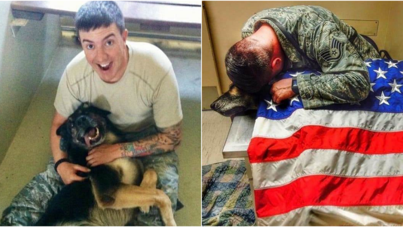 Soldier Gives His K-9 Partner One Last Hug, Stays With Him Until His Last Moments