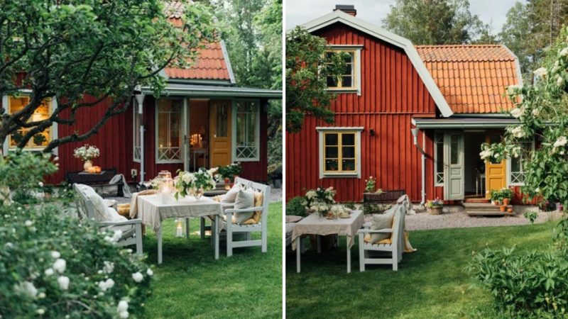 A Cottage with Warm Tones, Cozy Outdoor Table, and Elegant Minimalism