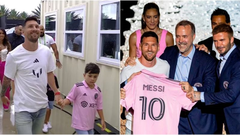 Lionel Messi’s son, Thiago Messi, became the center of attention during the Inter Miami presentation when he nutmegged his father. The presentation took place at PNK Stadium in front of a large audience, despite bad weather conditions.