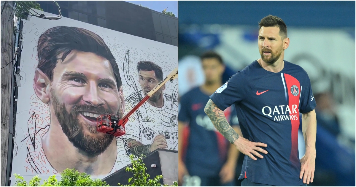 David Beckham was filmed by his wife Victoria painting a HUGE mural of Lionel Messi