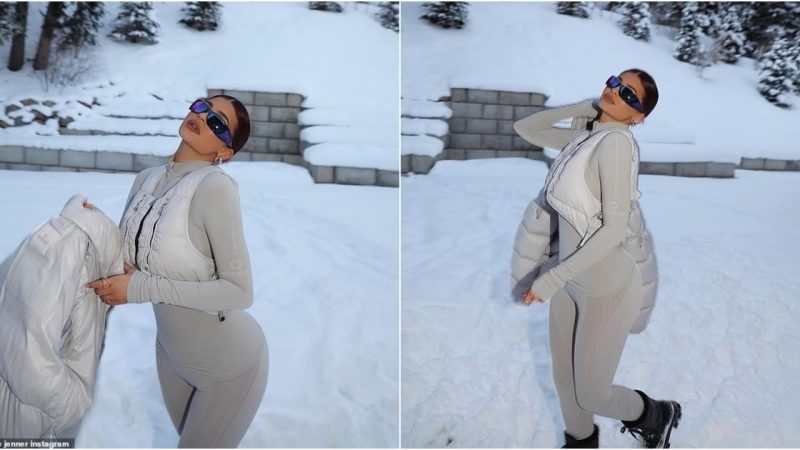 Kylie Jenner strikes a chic pose on thick snow.