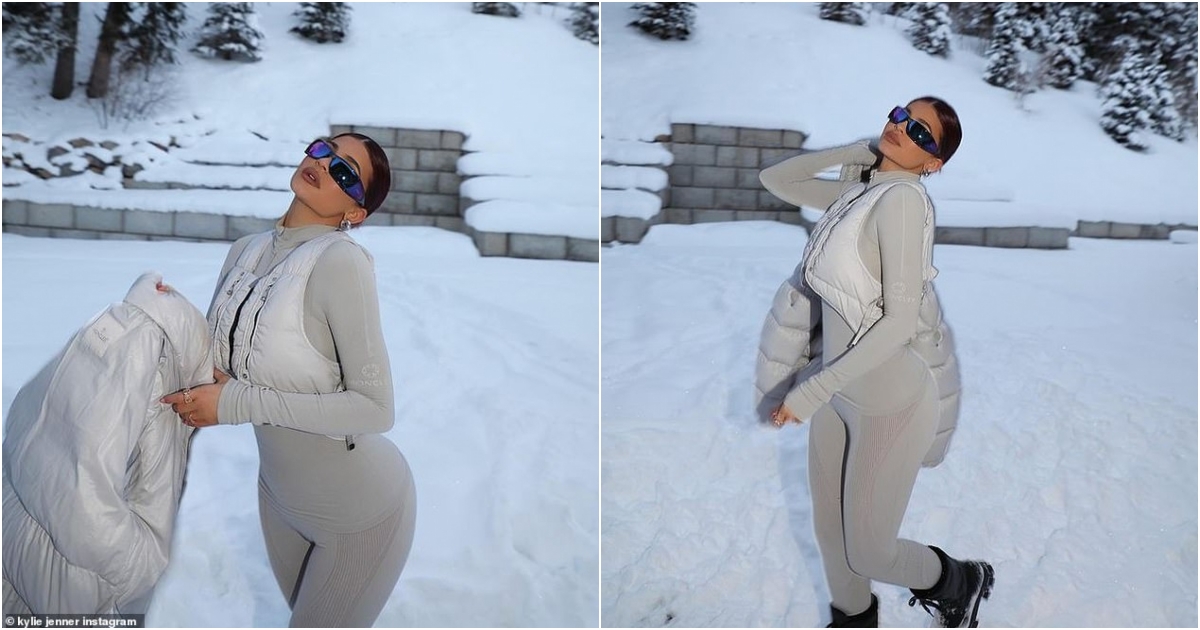 Kylie Jenner strikes a chic pose on thick snow.
