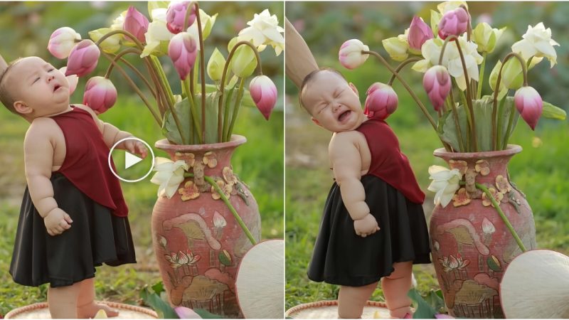 Captivating Innocence A Baby’s Expressions Adorned with Lotus Flowers, Mesmerizing Hearts Worldwide