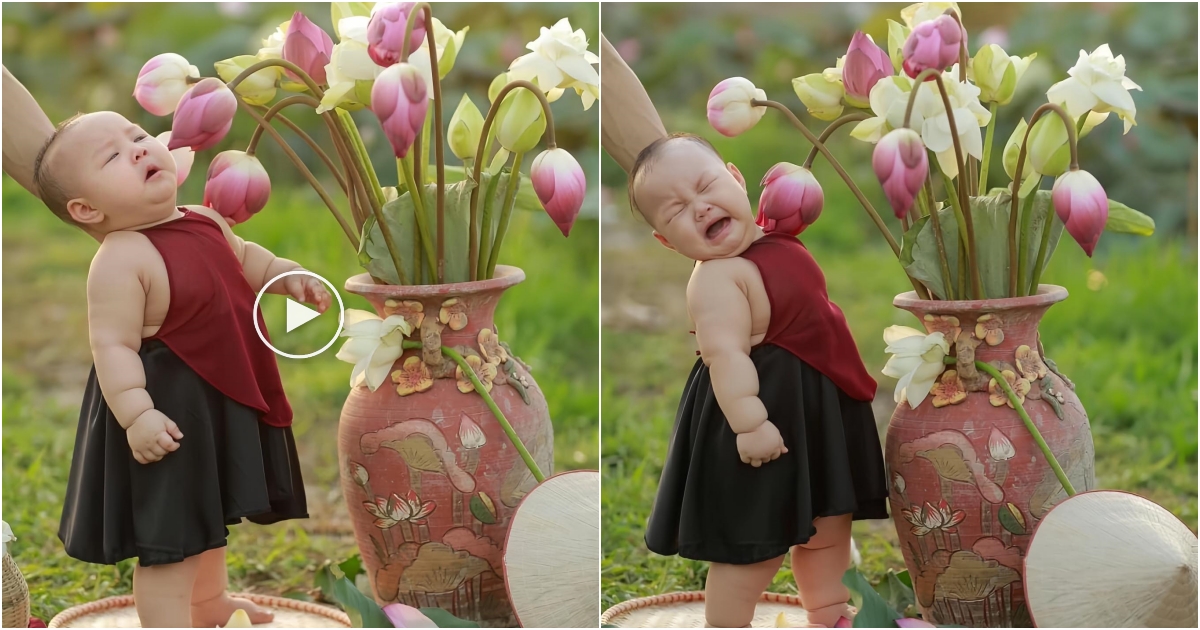 Captivating Innocence A Baby’s Expressions Adorned with Lotus Flowers, Mesmerizing Hearts Worldwide