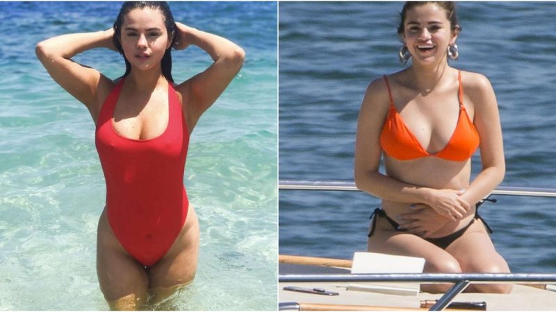 Regaining her golden-era figure, Selena Gomez confidently flaunts her stunning physique in a vibrant bikini while promoting her friend’s brand.