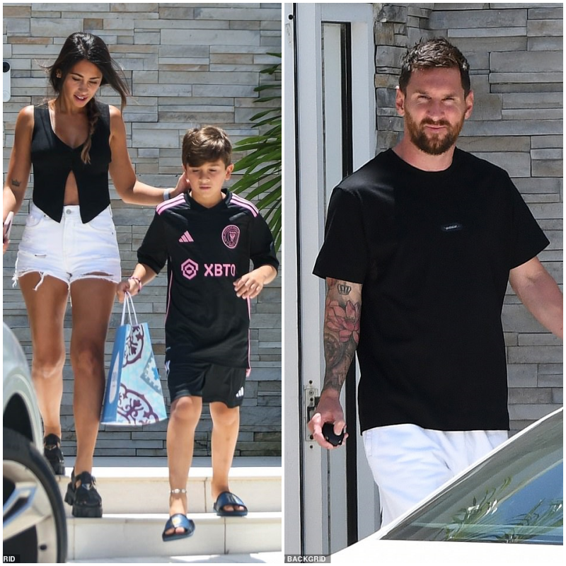 Lionel Messi is joined by his stunning wife Antonela and their eldest son Thiago, 10, for a house-hunting trip in Boca Raton.