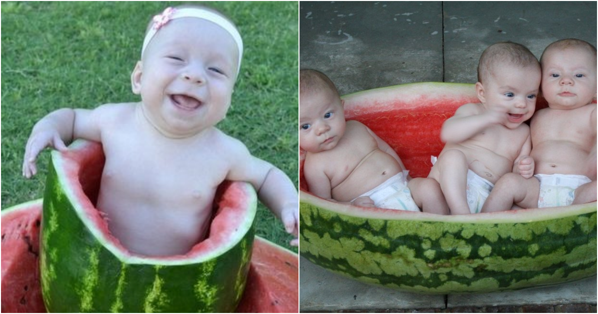 Captured Innocence: Triplet Babies’ Magical Moments Inside Giant Watermelons